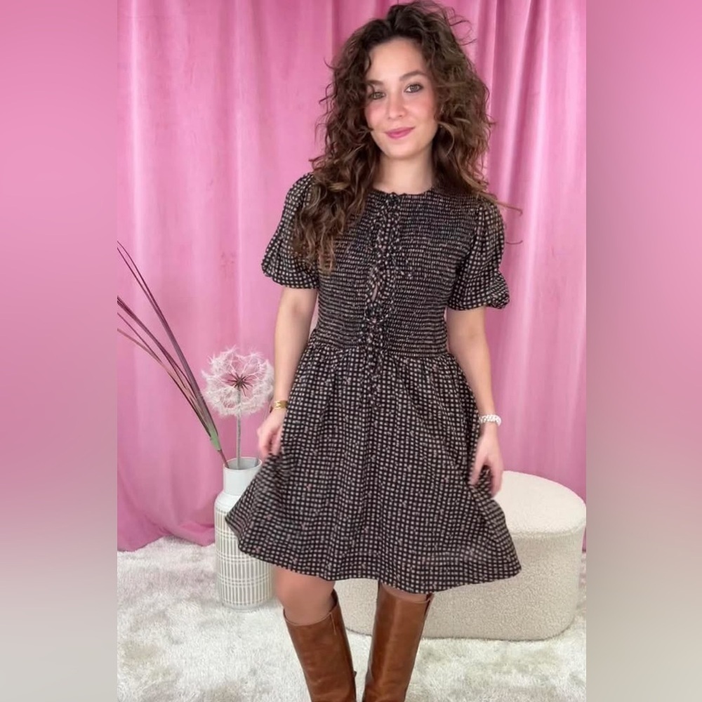 Neo Noir Nauda Check Smock Dress with Bow